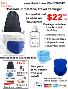 Adult Black Bag Personal Protective Travel Package-Blue