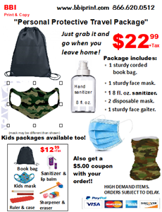 Adult Black Bag Personal Protective Travel Package-Camouflage