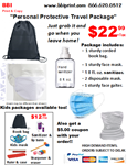 Adult Black Bag Personal Protective Travel Package-White