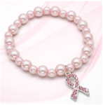 Breast Cancer Awareness Pearl Crystal Charm Bracelet - minimum qty 500 ($6.46  each)