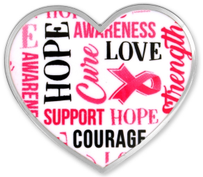 Breast Cancer Awareness Heart Word Pin - minimum qty 100 ($3.94 each)