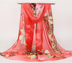 Women Silk Scarf / Shawl - Pink and Floral