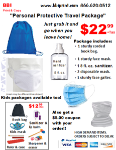 Adult Blue Bag Personal Protective Travel Package-White