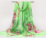 Women Silk Scarf / Shawl - Lime Green and Floral